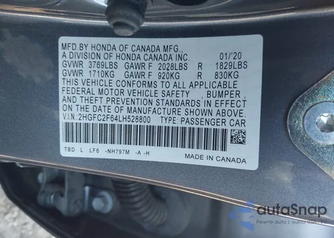 2020 Honda Civic Lx из США, поврежденный, VIN 2HGFC2F64LH528800